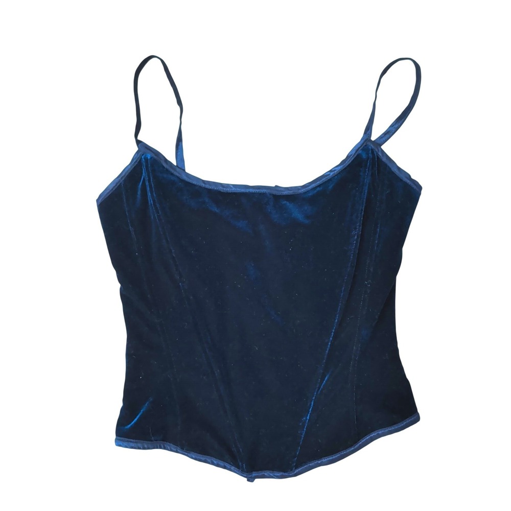 Vintage Y2K Royal Blue Velvet Corset Top Lace Up Back Size 8 Vamp Whimsygoth